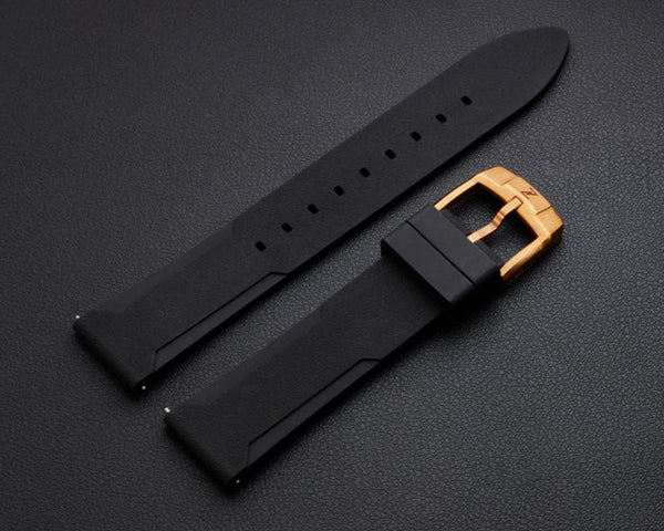 Zelos Black FKM Rubber Strap 20mm Bronze Clasp